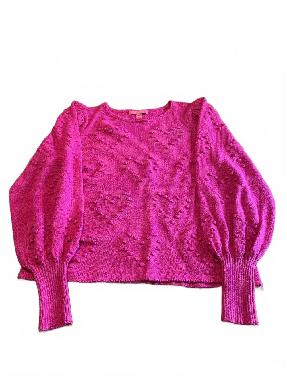 Lilly Pulitzer Hot Pink Sweater Puff Sleeve Sz XL PTP 22” Sleeve 27” Length 23”